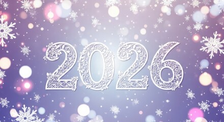 Ornate 2026 year number on festive winter background with bokeh