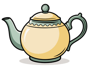 Teapot Hot Tea or Coffee Kettle Vector, White ceramic teapot and teacup isolated for a traditional hot beverage, teapot, tea, pot, cup, ceramic, coffee, breakfast, drink, isolated, hot, kettle.