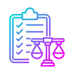 Legal Compliance Icon with Checklist Clipboard and Balance Scale

