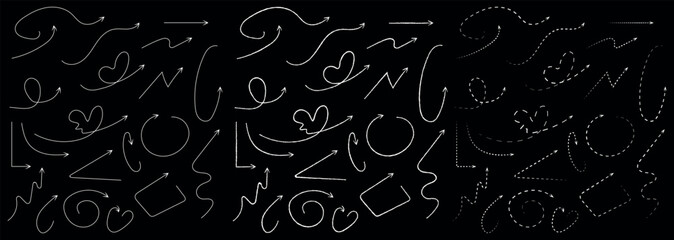 Collection of hand drawn arrows design elements for presentations and infographics on dark background
