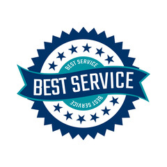 Best Service Badge with Blue Ribbon and Star Pattern
