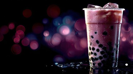 Vibrant beverage with colorful boba pearls.