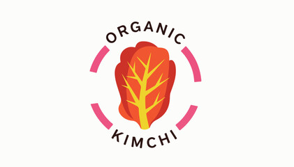 Obraz premium Organic Kimchi Logo with Cabbage Leaf Illustration