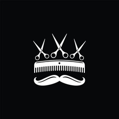 Barber Shop Scissors Comb Moustache Logo