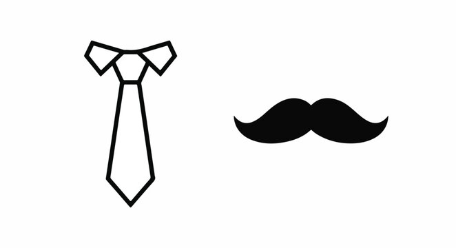 Minimalist Tie and Mustache Icon Set – Father's Day or Gentleman Symbol