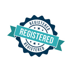 Registered Badge with Teal Ribbon and Stars in 3D Cartoon Seal Illustration
