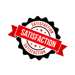 Satisfaction Badge with Red Ribbon and Stars in 3D Cartoon Seal Illustration
