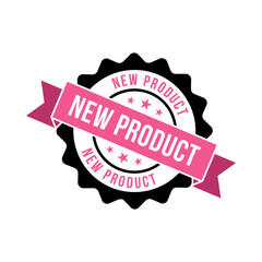 Obraz premium New Product Badge with Pink Ribbon and Stars in 3D Cartoon Seal Illustration 