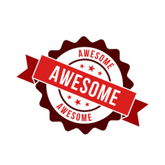 Awesome Badge with Red Ribbon and Stars in 3D Cartoon Seal Illustration
