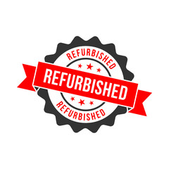 Obraz premium Title: Refurbished Badge with Red Ribbon and Stars in 3D Cartoon Seal Illustration 