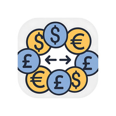 Obraz premium Illustration of various currency symbols arranged in a circular exchange pattern.