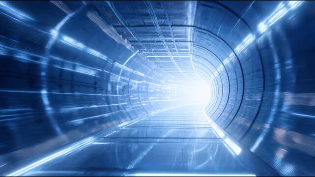 Technological Passage: Futuristic tunnel of illuminated lines stretches into the distance, emanating an aura of technological innovation and forward momentum.