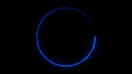 Electric blue circle with dynamic energy flow against solid black backdrop effect