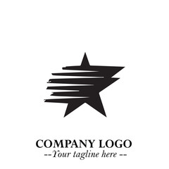 Obraz premium Black Star Moving Fast Logo Symbol in Dynamic Minimal Vector Style on Clean White Background