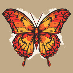 Vibrant red orange yellow butterfly design for t-shirt or artistic graphic print