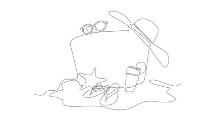 A line drawing of a beach with a beach scene and a beach scene.