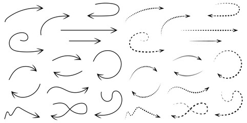 Set of diverse hand drawn arrows vector illustrations for creative designs and infographics