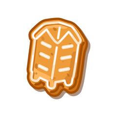 Gingerbread Vest Cookie illustrated in a cute cartoon flat style with icing lines and warm shading, perfect for seasonal decor, stickers, packaging and cozy winter projects.