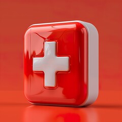 Obraz premium Modern medical symbol for healthcare and emergency services with a bold red design