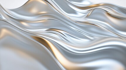Obraz premium Silver wavy background with abstract fluid metallic texture and golden shimmer creating an elegant modern design
