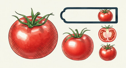 Fresh watercolor tomatoes illustration for healthy recipes and vibrant food designs, adding a touch of organic beauty to your project's visual appeal