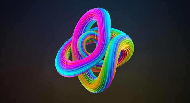Stunning rainbow torus sculpture creates a vibrant, modern and dynamic visual impact for any design, art, or technology project