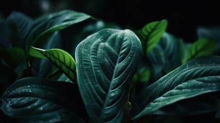 Obraz premium Dark Green Tropical Leaf Macro Moody Botanical Close up Photography