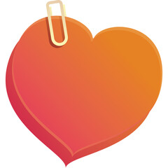 Orange Red Heart Shaped Sticker Attached With Paperclip Isolated On Transparent Background For Valentine Day Or Love Symbol