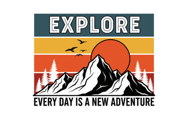 Mountain illustration, outdoor adventure . Vector graphics for t shirt prints, posters and other uses.
