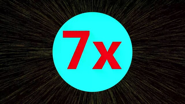 Letter changing to number 7x in bright blue circle on black motion graphic background