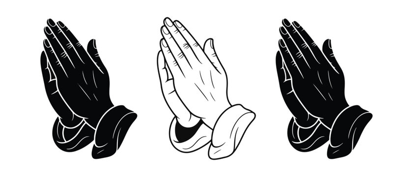 Praying Hands Illustration in Black and White Design with Belief