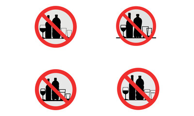 No alcohol warning icons with red prohibition signs and drink symbols
