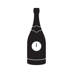 Champagne Bottle Silhouette with Clock &ndash; New Year Celebration Icon