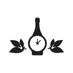 Champagne Bottle with Leaves Silhouette &ndash; Festive Celebration Icon