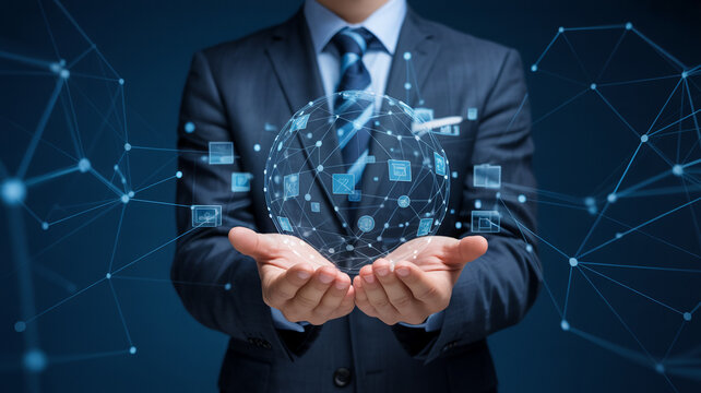 Businessman holding global network connection concept for international communication