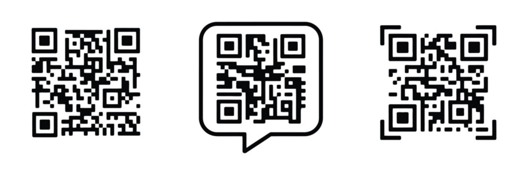 QR code icon collection with scan me labels, template frames, and vector illustrations, suitable for digital designs, qr code marketing, technology graphics, and instructional materials.

