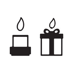 Gift Box Candle Icon &ndash; Celebration Present with Flame Silhouette Vector