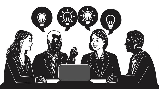 Detailed flat vector illustration showcasing a group of four diverse individuals in a modern clean design suitable for various professional and creative applications