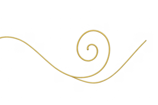 Golden spiral line with tendril curve on transparent background