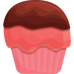 Pink and Brown Cartoon Cupcake with Chocolate Frosting and Strawberry Icing on a Transparent Background