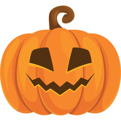 Orange Halloween Jack O Lantern Pumpkin With Carved Scary Face And Curled Stem On Transparent Background Festive Autumn Holiday Symbol