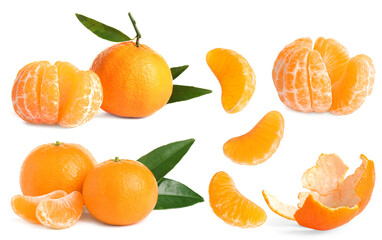 Naklejka premium Set of tangerines isolated on white. Citrus fruit