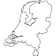 Outline Map of The Netherlands with Transparent Background European Country Geographic Shape Silhouette Vector Illustration