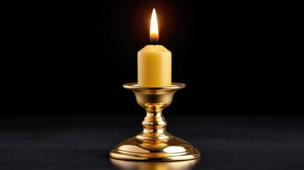 Vintage candle holder in dark scene with warm glowing flame creating cozy atmosphere