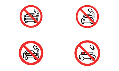 Vehicle smoking prohibited sign with car emission ban illustration

