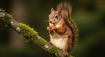 Squirrel perched on branch eating nut wildlife photography natural habitat