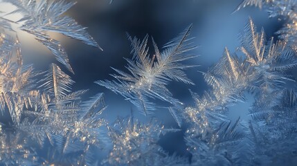 Close-up of intricate frost patterns on a window delicate ice crystals forming unique shapes a winter background
