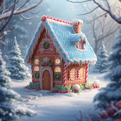 Christmas House in the Snow – Winter Holiday Illustration
