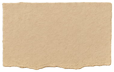 Textured torn edge brown paper sheet with rough uneven border and speckled surface graphic design isolated on a transparent background