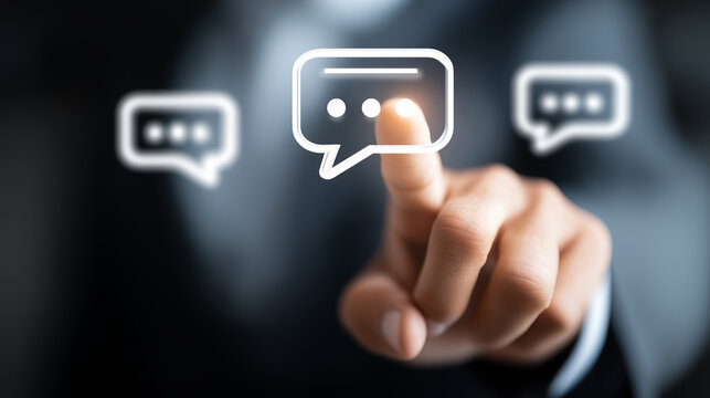 Finger touching digital chat bubble icon for communication